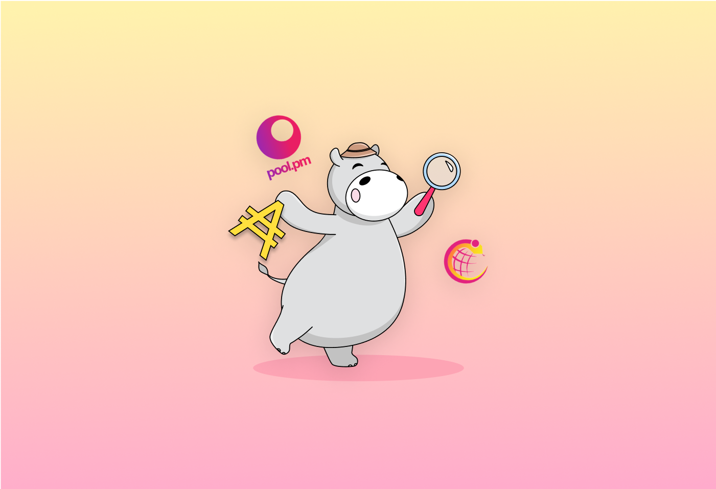 A hippo with a magnifying glass, looking at popular blockchain explorers